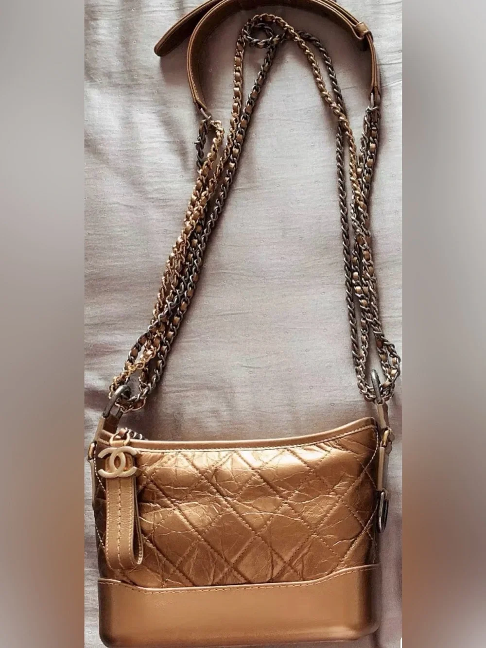 CHANEL Metallic Gold Quilted Shoulder Bag with Chain Strap
